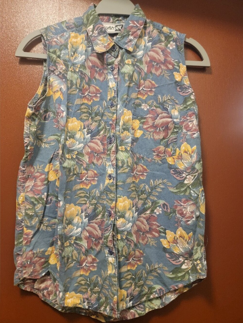 Krazy Kat Floral Vintage Button Up Vest - Size Small